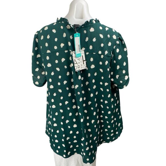 NEW 41 Hawthorn Green White Polka Dots Ruffle Short Sleeve Blouse Top Size 1X - Picture 2 of 4